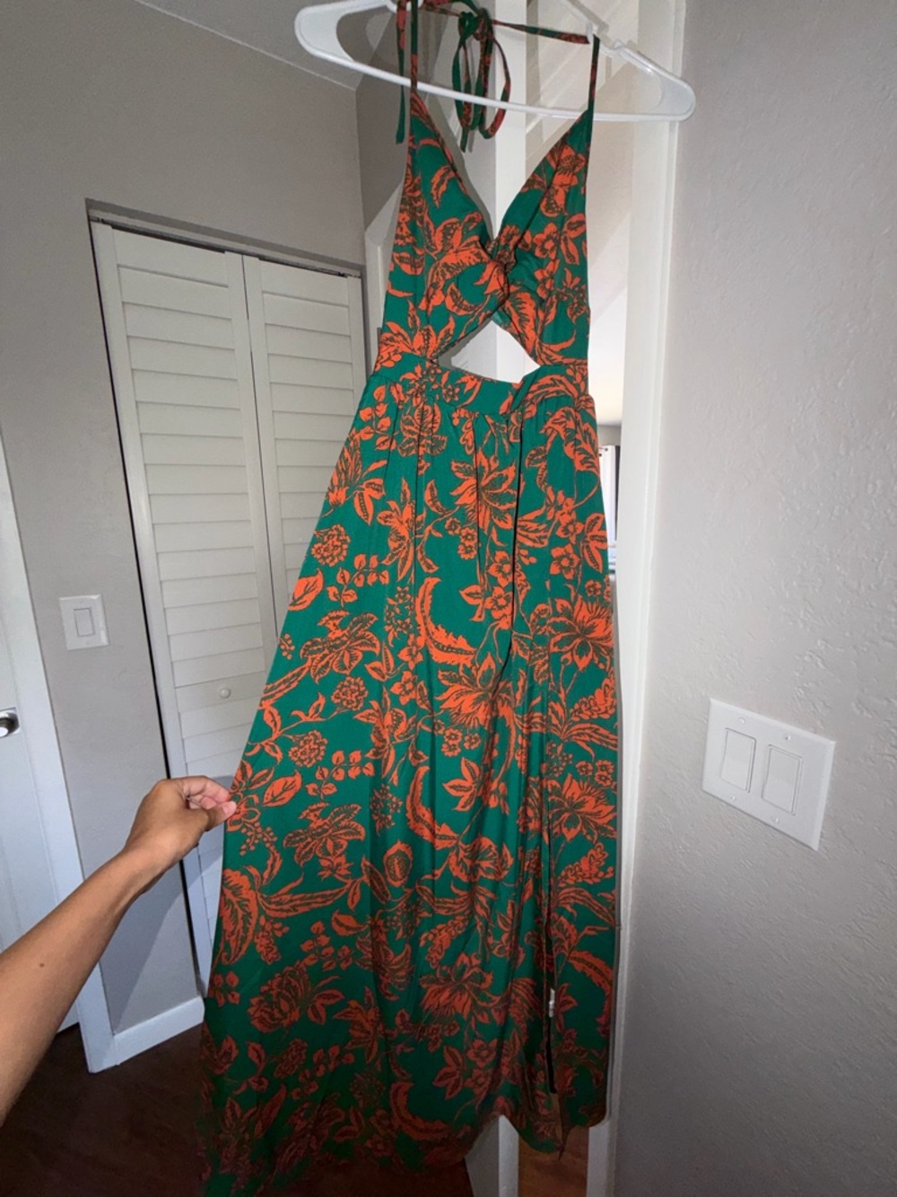 Amazon Green Maxi Dress with Orange Floral Print